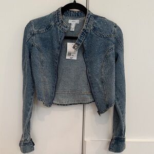Forever 21 Blue Embellished Cropped Denim Jacket